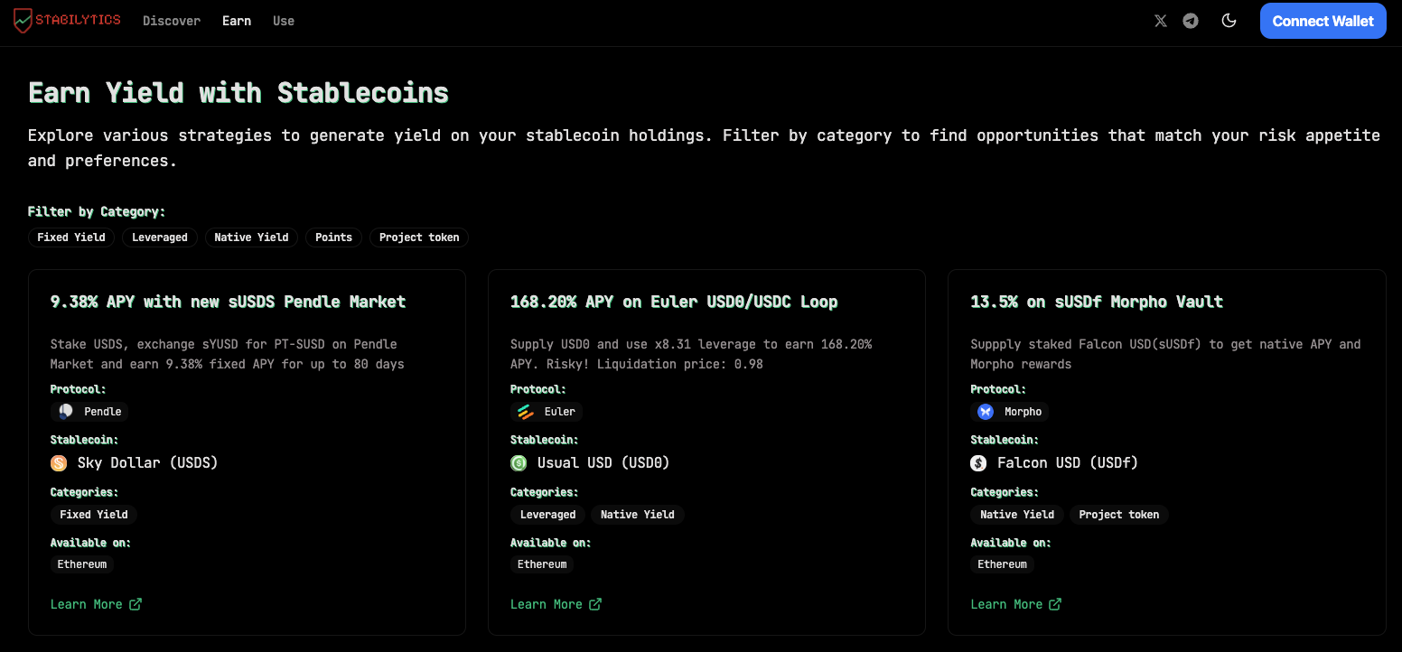 Earn section screenshot